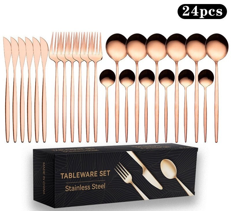 Stainless Steel 24-Piece Flatware Set – Titanium-Plated Knife, Fork & Spoon Gift Box
