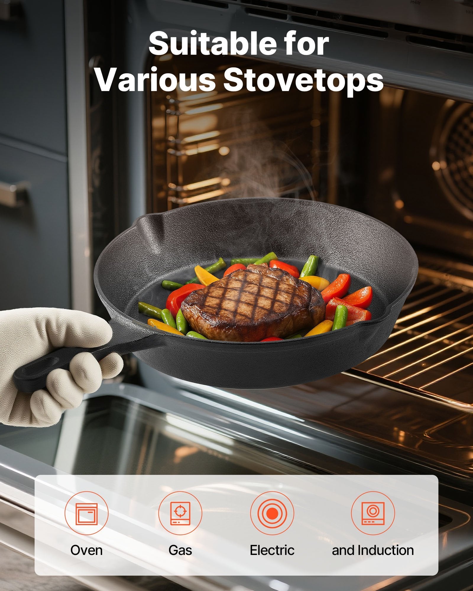 3-Piece Cast Iron Frying Pan Skillet Set, Pre-Seasoned, 6/8/10 inch – Black - DonoHome