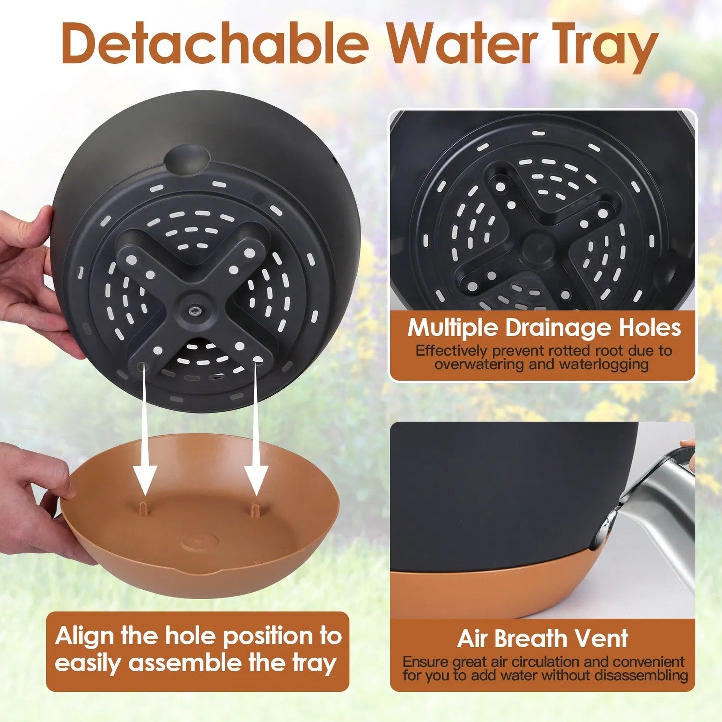4Pcs Hanging Planter with Drainage & Self-Watering Tray – 9.6" Plastic Flower Pots for Indoor & Outdoor Plants