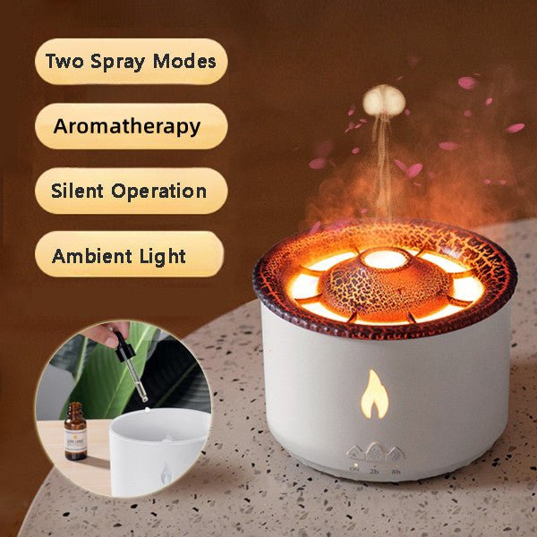 Volcano Flame Essential Oil Diffuser, Ultrasonic Humidifier with Jellyfish Spray