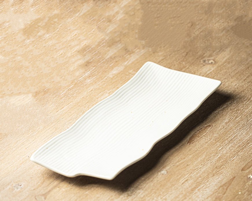 Irregular Long Ceramic Sushi Plates – Japanese Style Striped Flat Serving Dish