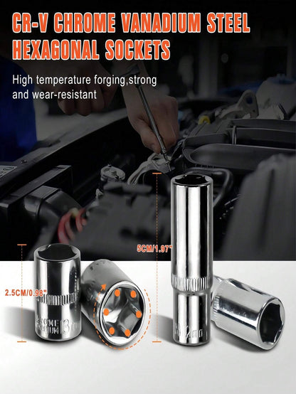 Part-Driven Socket Claw Ratchet Wrench Set with Drill Sockets & Extension Rods – Metric Tool Kit for Auto Repair & Home Use