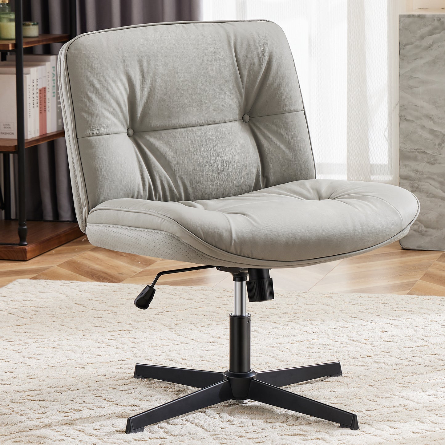 Criss Cross Legged Chair, Armless Office Desk Wide Seat No Wheels, Swivel Height Adjustable Comfy - DonoHome