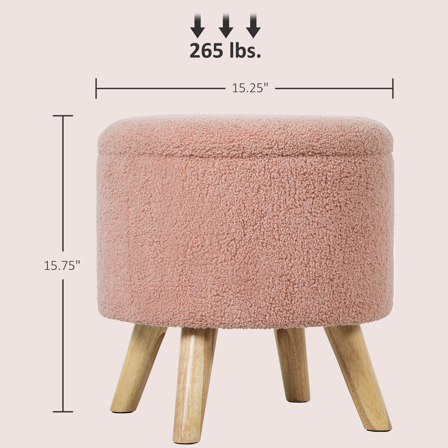 Round Storage Ottoman, Linen Upholstered Footstool with Padded Seat & Wood Legs (15.25″, 265 lb)