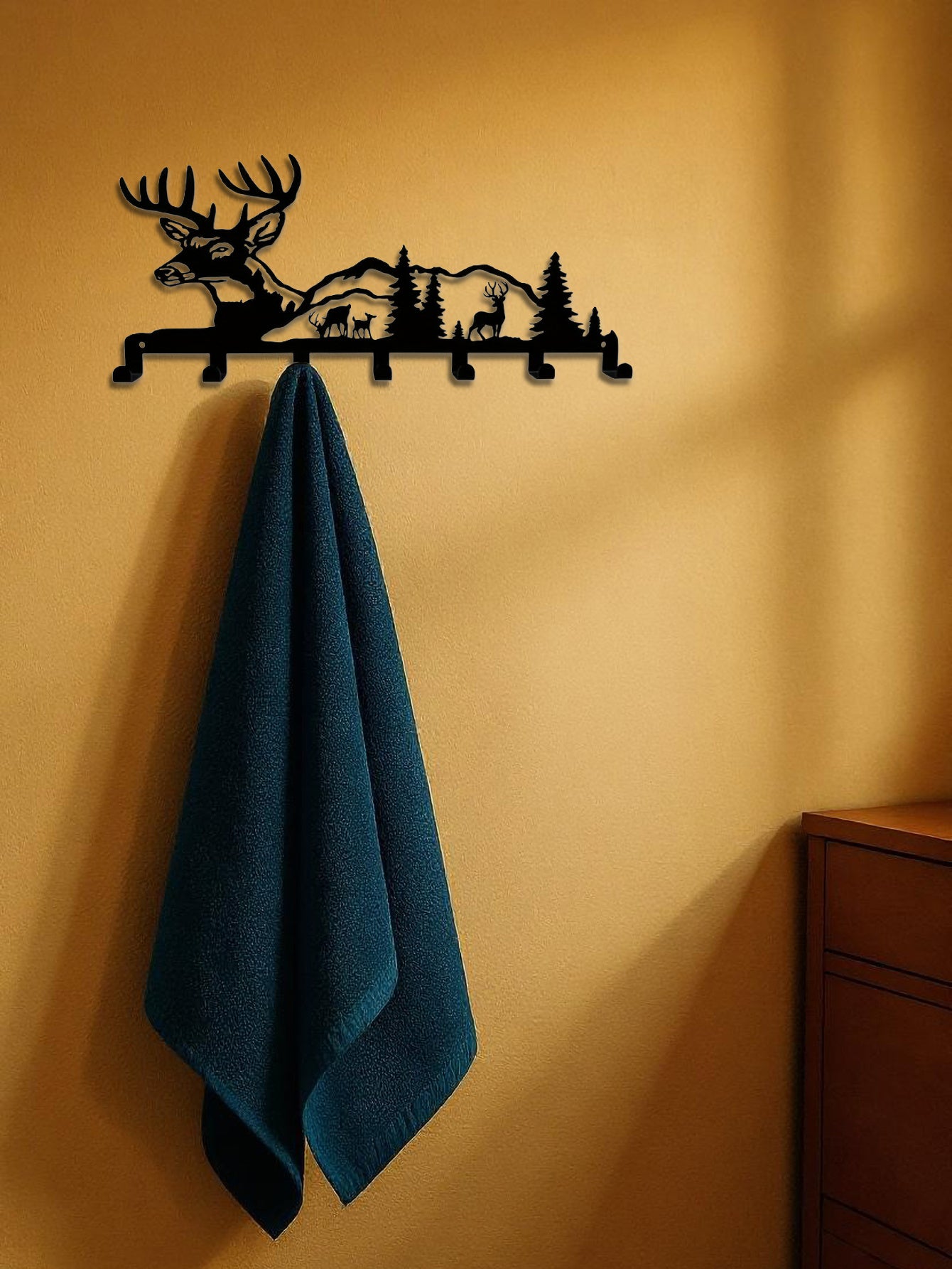Deer And Forest Metal Key Hook - Nature-Themed Wall Organizer For Entryway Decor