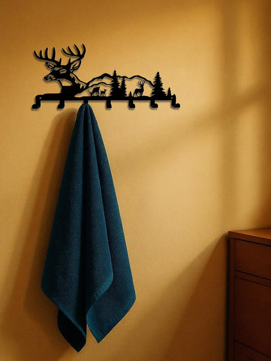 Deer And Forest Metal Key Hook - Nature-Themed Wall Organizer For Entryway Decor