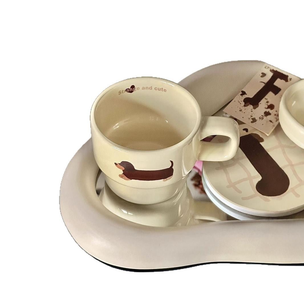 Stackable Ceramic Dachshund Mug with Cartoon Dog Print