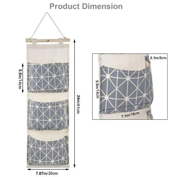 Wall Mounted Hanging Storage Bag Organizer with 3 Pockets, Space-Saving Closet and Door Pouch for Home Organization
