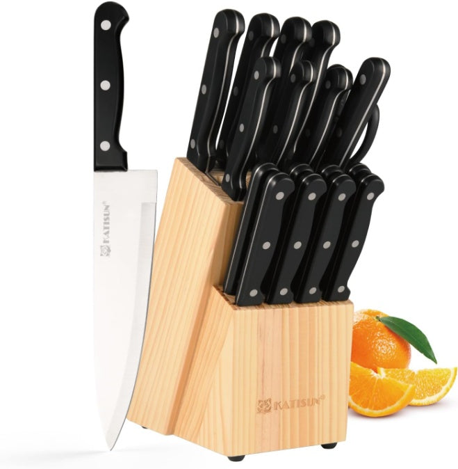 19-Piece Kitchen Knife Set w/ Block & Built-in Sharpener (German Steel, Dishwasher-Safe)