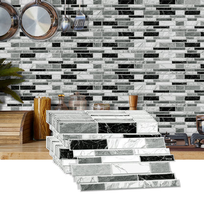 Irregular Black White Gray Marble Peel & Stick Wallpaper – Waterproof Oil-Proof PVC Imitation Tiles for Kitchen & Bathroom