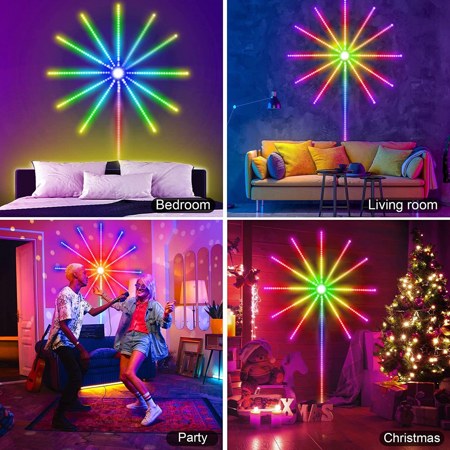 LED Firework Strip Lights with Music Sync & Remote Control for Parties & Room Decor