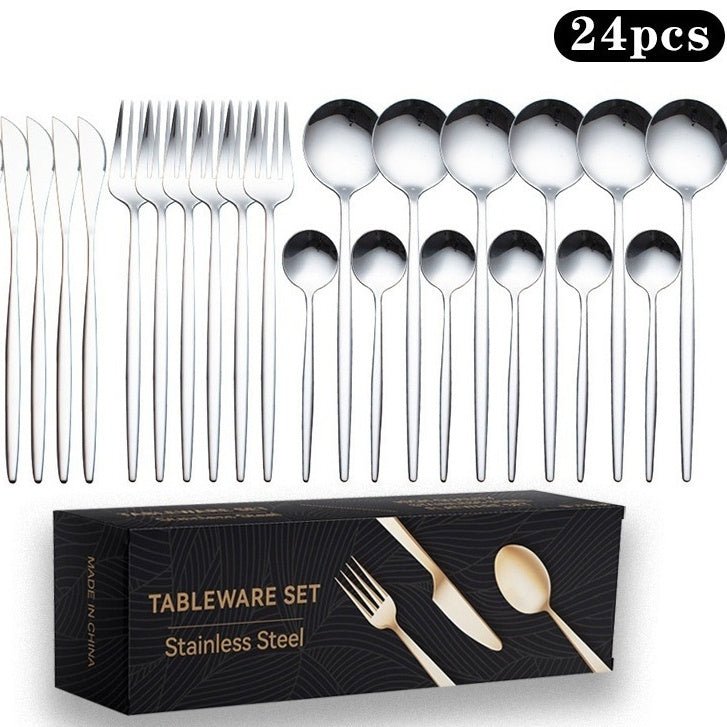 Stainless Steel 24-Piece Flatware Set – Titanium-Plated Knife, Fork & Spoon Gift Box