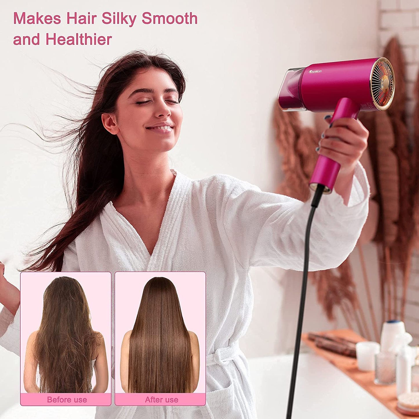 Water Ionic Hair Dryer – 1800W Blow Dryer with Magnetic Nozzle, 2 Speed & 3 Heat Settings, Low Noise Fast Drying