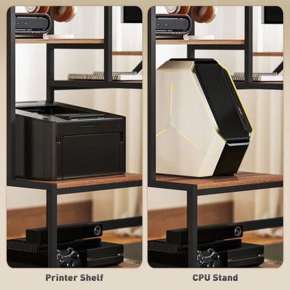 Computer Desk with Monitor Stand & Reversible 4-Tier Shelf (59″, Industrial Brown)