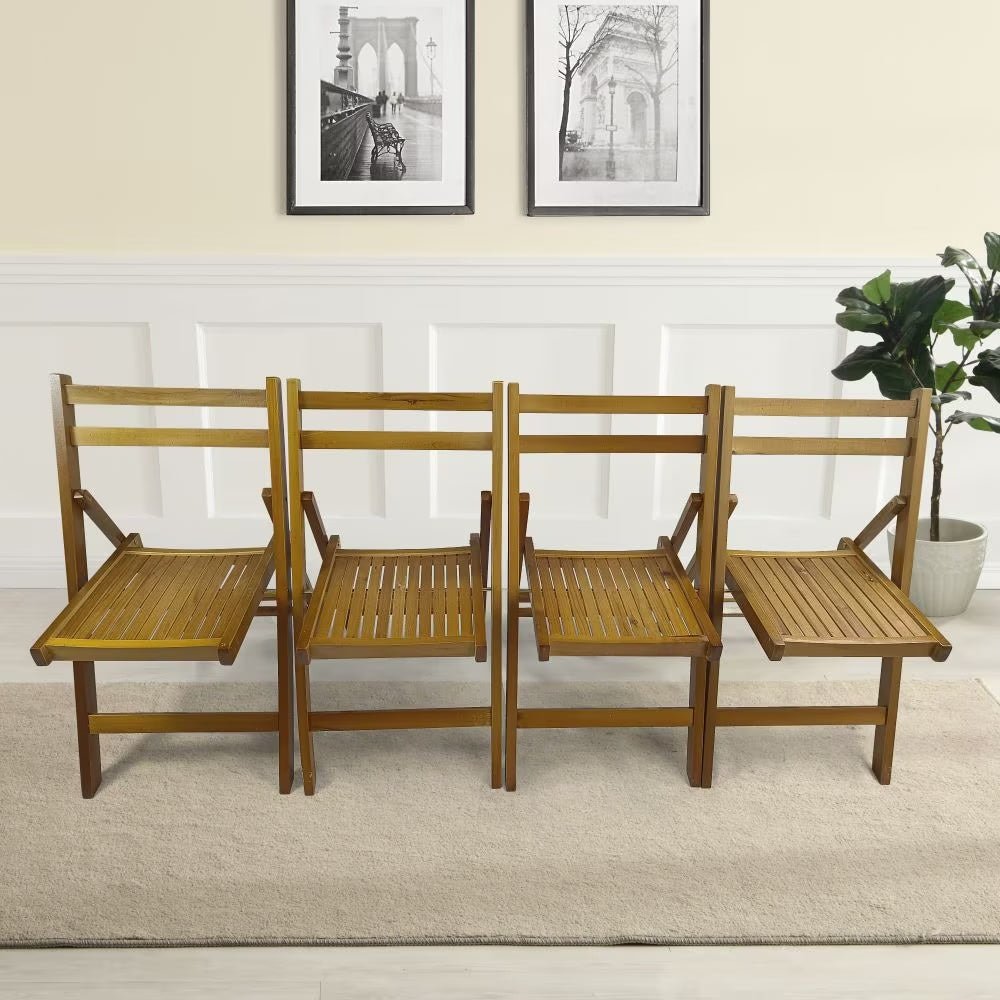Set of 4 Foldable Slatted Wood Chairs - DonoHome