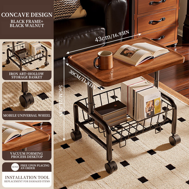 Rolling Side Table with Storage Basket – Adjustable Height Coffee & Laptop Table on Wheels