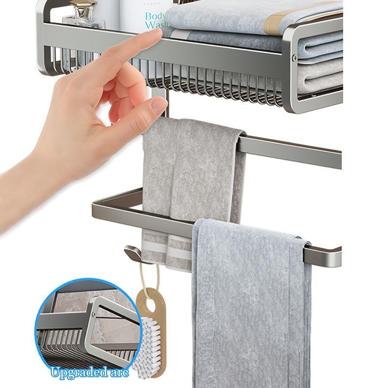 Punch-free Bathroom Towel Rack – Over-the-door Shower Glass Hook with Multi-tier Storage Shelf