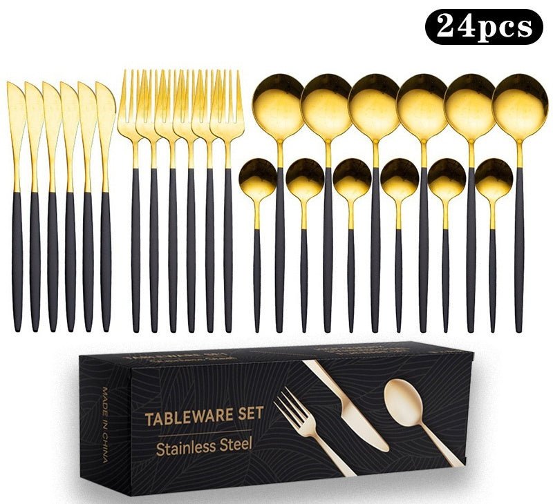 Stainless Steel 24-Piece Flatware Set – Titanium-Plated Knife, Fork & Spoon Gift Box