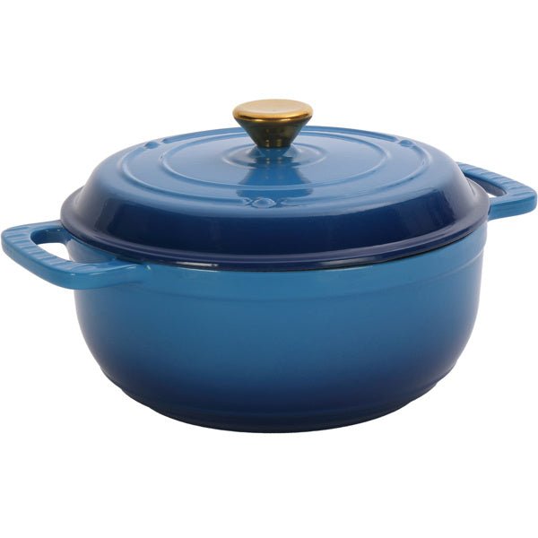 6QT Enamel Cast Iron Dutch Oven, Gradient Blue, with Silicone Handles