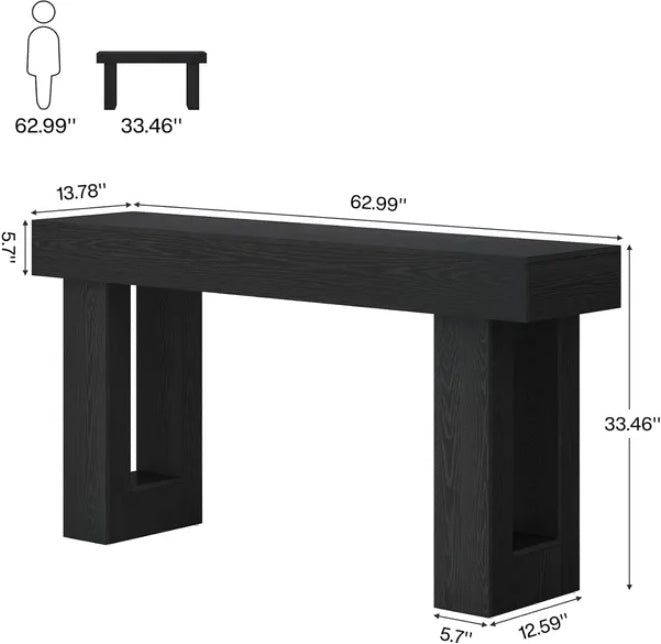 Contemporary 63" Wooden Sofa Table - Modern Long Console for Living Room & Entryway - DonoHome