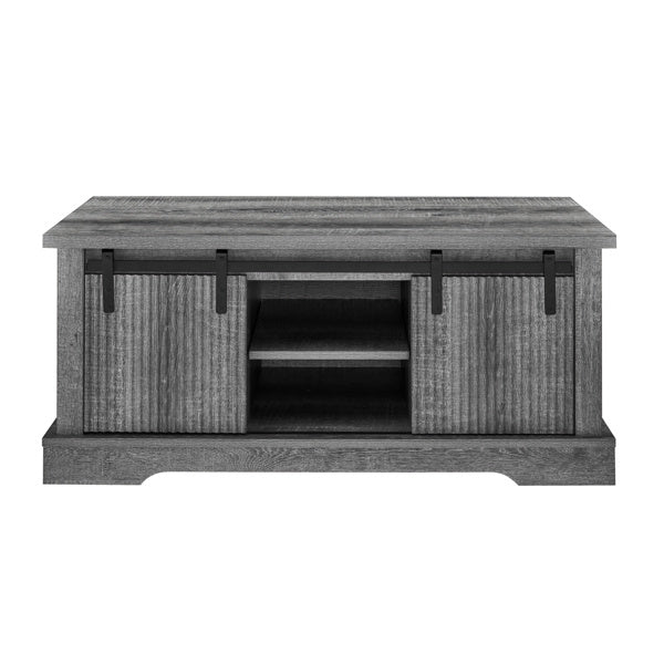 Rustic Farmhouse Coffee Table with Sliding Doors & Storage Shelves - 41 Inch - DonoHome