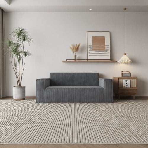 Sofa-in-a-Box 3-Seater Memory Foam Couch, Easy Transport Deep Seat Modern Sofa With Gray Corduroy Fabric For Living Room, Bedroom, Apartment Or Home Office