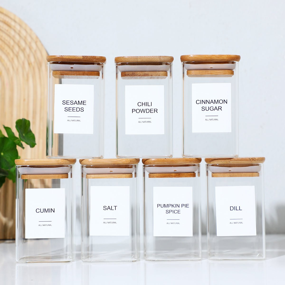 18Pcs Square Spice Jars With 72 Stickers, Kitchen Pepper Jars For Salt Seasoning