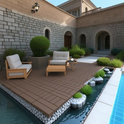 44 Pack Plastic Interlocking Deck Tiles – 12"x12" Waterproof Outdoor Patio Flooring for Balcony, Poolside & Backyard (Red Brown)