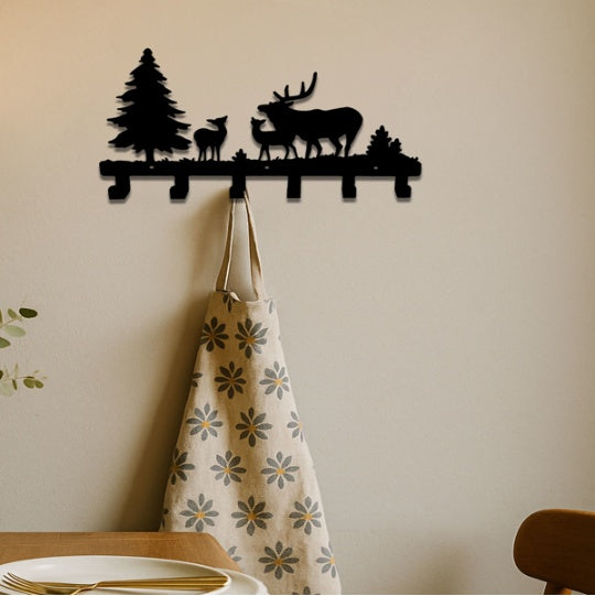 Farmhouse Rustic Animal Coat Hook Rack – Wall Mounted Tree Branch Design with Puppy, Bear & Deer Hooks
