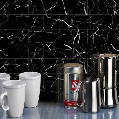 Black Marble Thickened Peel & Stick Wall Panels – Waterproof Oil-Proof PVC Foam Tiles for Kitchen & Bathroom