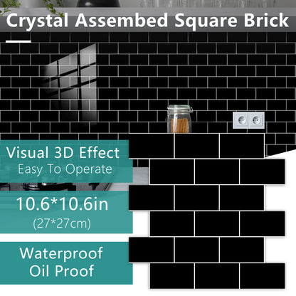 Black Glossy Peel & Stick Wall Tiles – Self-Adhesive Waterproof Backsplash for Kitchen & Bathroom