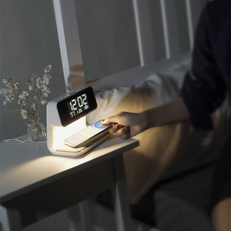 3-in-1 LED Bedside Lamp with Wireless Charger & Alarm Clock
