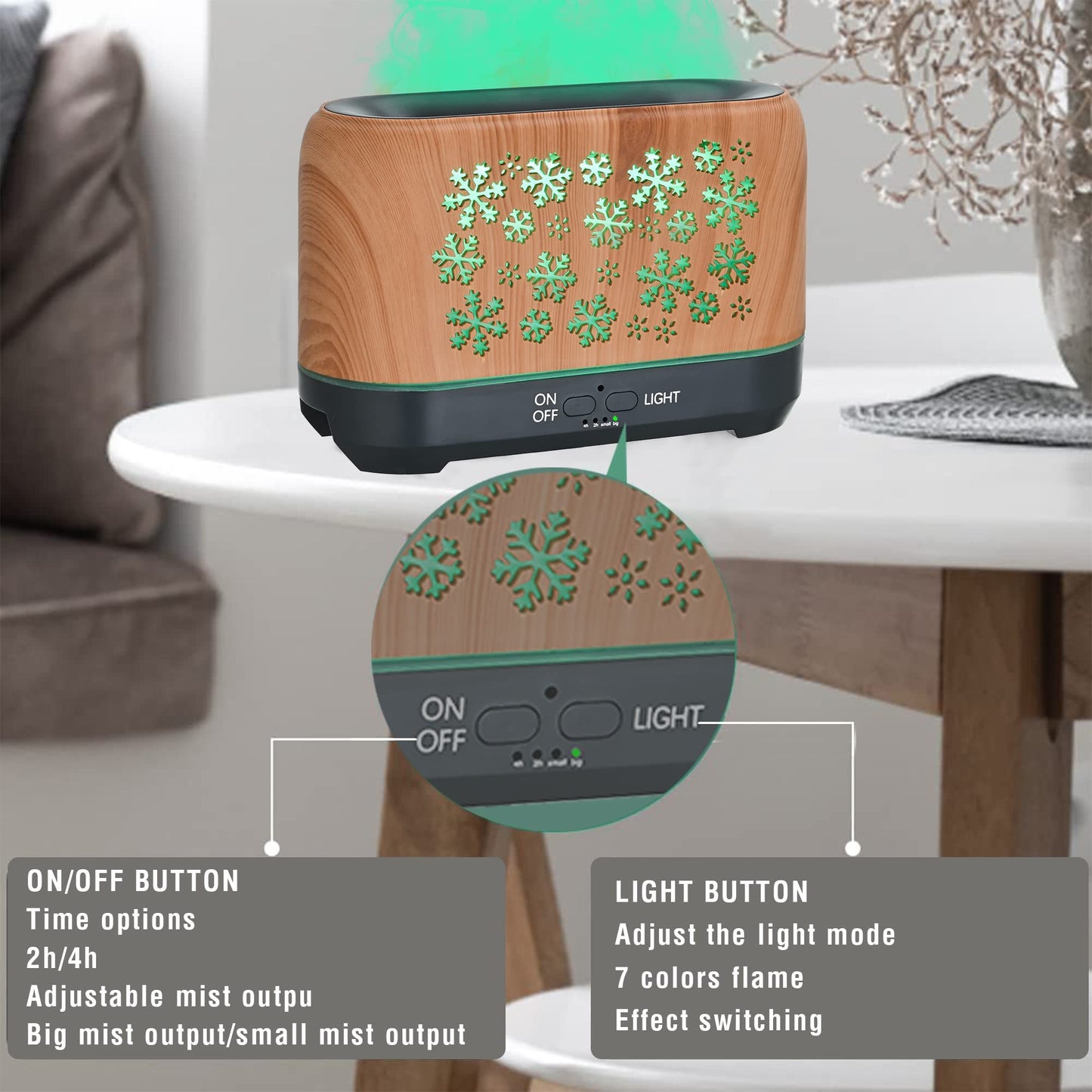 Christmas Snowflake 7-Color Flame Effect Humidifier & Aroma Diffuser