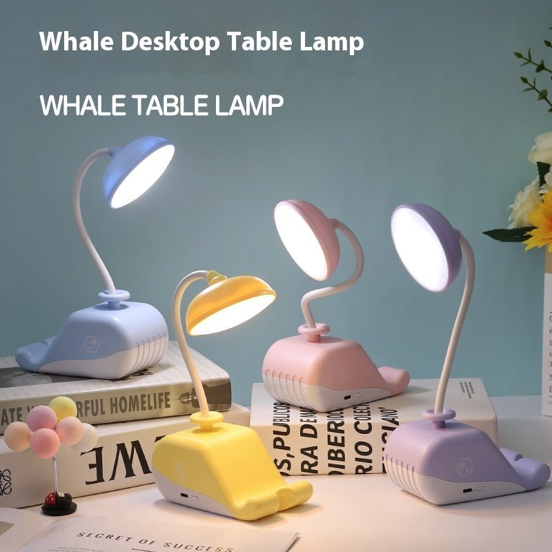 Cute Whale USB Rechargeable Desk Lamp – Portable LED Table Light for Kids & Home Decor