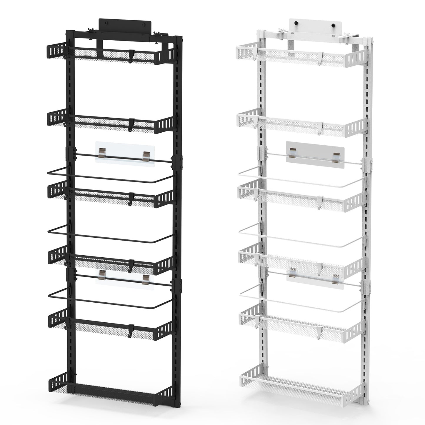 Over-the-Door Pantry Organizer, 6-Tier Carbon Steel Rack (50.2″H × 17.1″W × 5.5″D, 110 lb) – Black/White
