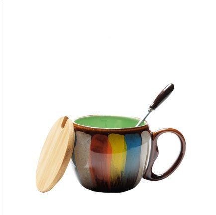 Creative Ceramic Mug with Lid & Spoon – Colorful Coffee, Milk & Breakfast Cup
