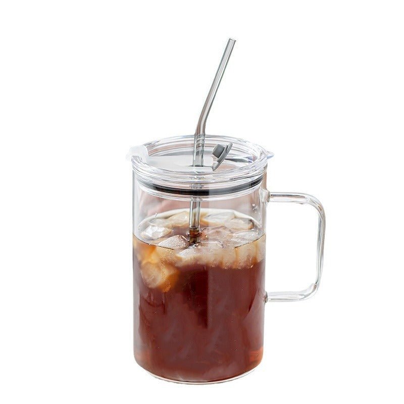 High-Temperature Borosilicate Glass Water Mug with Lid & Straw