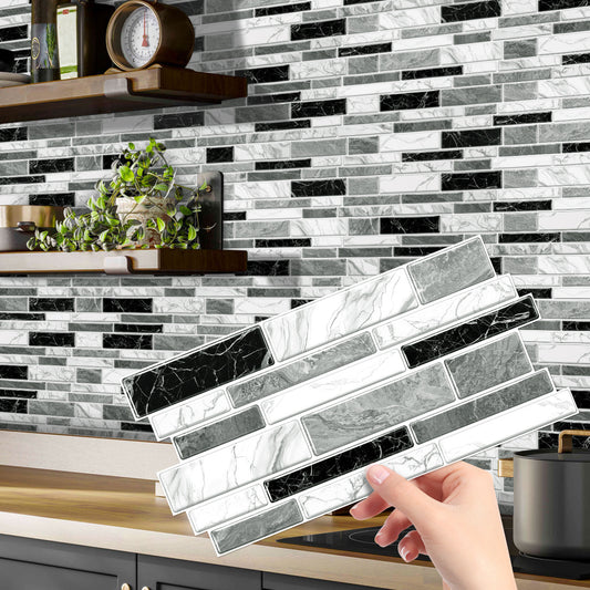 Irregular Black White Gray Marble Peel & Stick Wallpaper – Waterproof Oil-Proof PVC Imitation Tiles for Kitchen & Bathroom