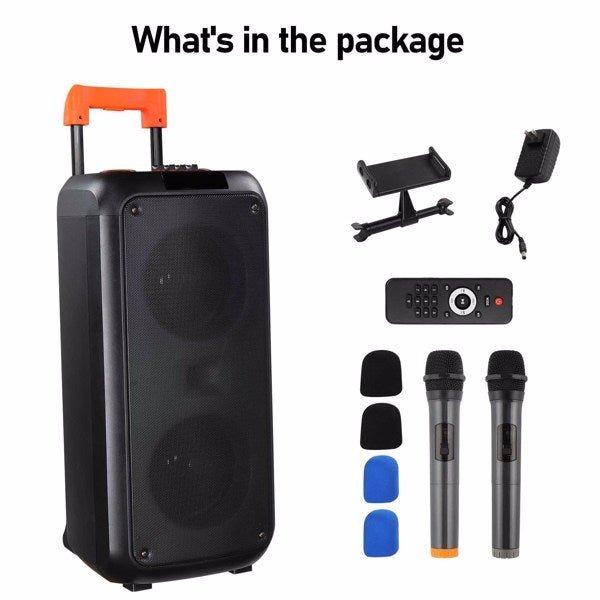 40W Portable Party Speaker with Bluetooth, LED Light Rhythm, Remote Control & Dual Microphones