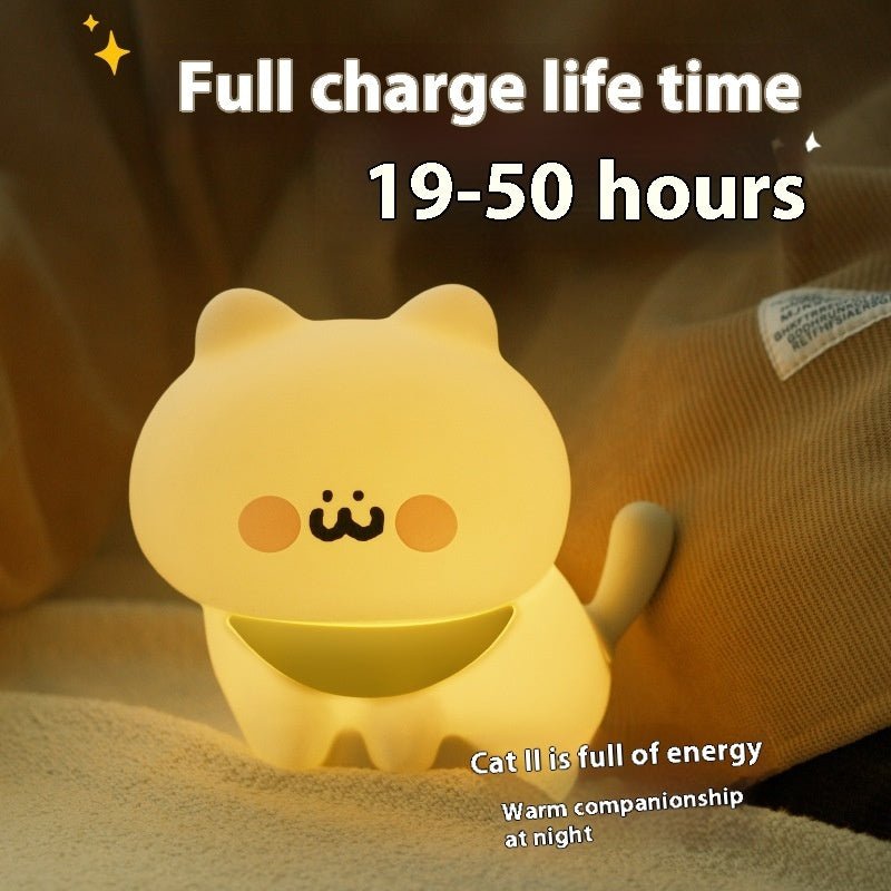 Cartoon Silicone Cat Night Light, Happy Kitten Bedside Mood Lamp for Bedroom & Kids Room Decoration