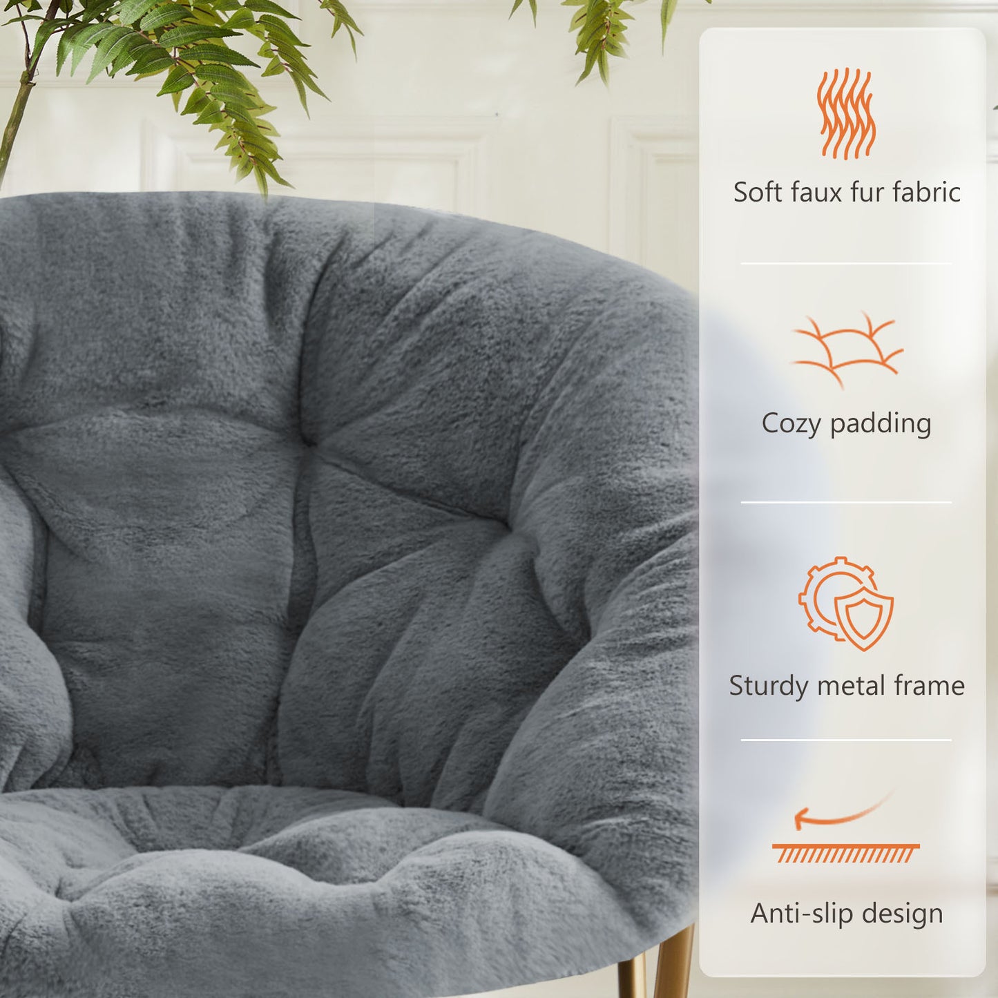 Faux Fur Saucer Chair – Cozy Round Accent Chair (White/Gray/Pink)