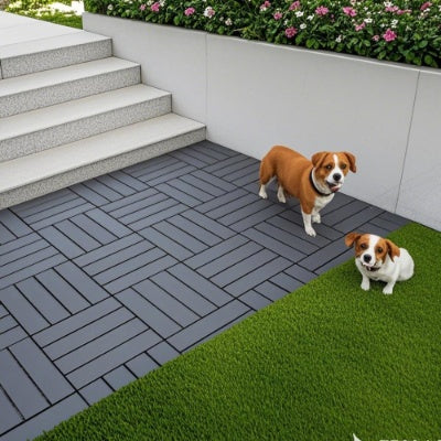 44 Pack Plastic Interlocking Deck Tiles – 12"x12" Waterproof Outdoor Patio Flooring for Balcony, Poolside & Backyard (Dark Grey)