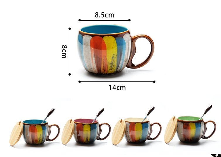Creative Ceramic Mug with Lid & Spoon – Colorful Coffee, Milk & Breakfast Cup