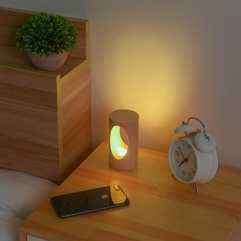 Solid Wood LED Reading Lamp, Natural and Modern Bedside Table Light