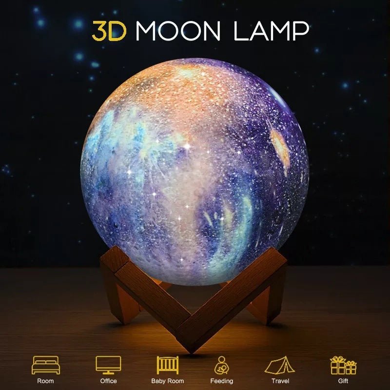3D Star Galaxy Moon Lamp with USB, Touch & Remote Control for Bedroom