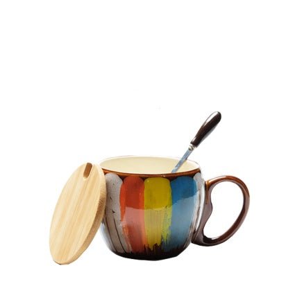 Creative Ceramic Mug with Lid & Spoon – Colorful Coffee, Milk & Breakfast Cup