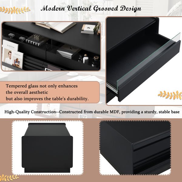 Fluted Wood Style Coffee Table with 4 Drawers, 2 Shelves - Living Room Storage & Decor - DonoHome