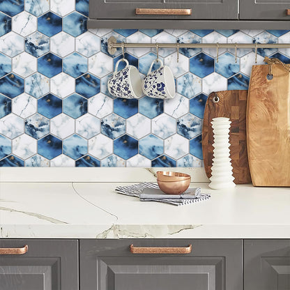 Blue & White Marble Peel & Stick Wall Tile – Waterproof Self-Adhesive PVC Sticker for Kitchen & Bathroom