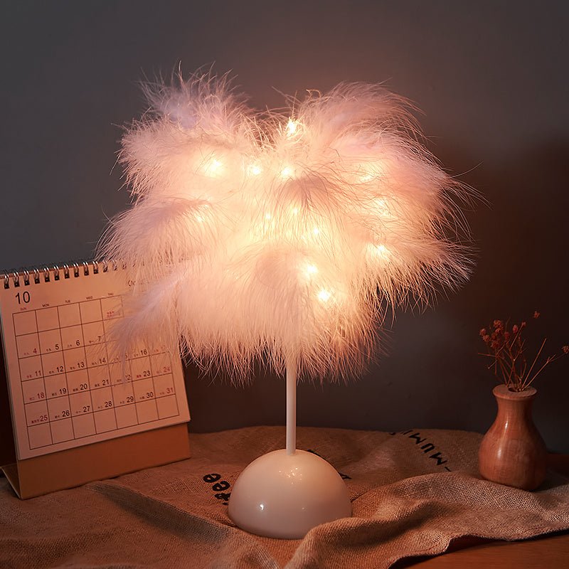 Decorative Feather Desk Lamp with Remote Control, USB & Battery Powered for Bedroom