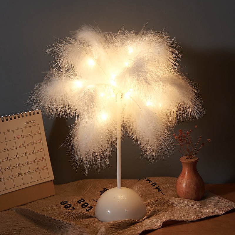 Decorative Feather Desk Lamp with Remote Control, USB & Battery Powered for Bedroom